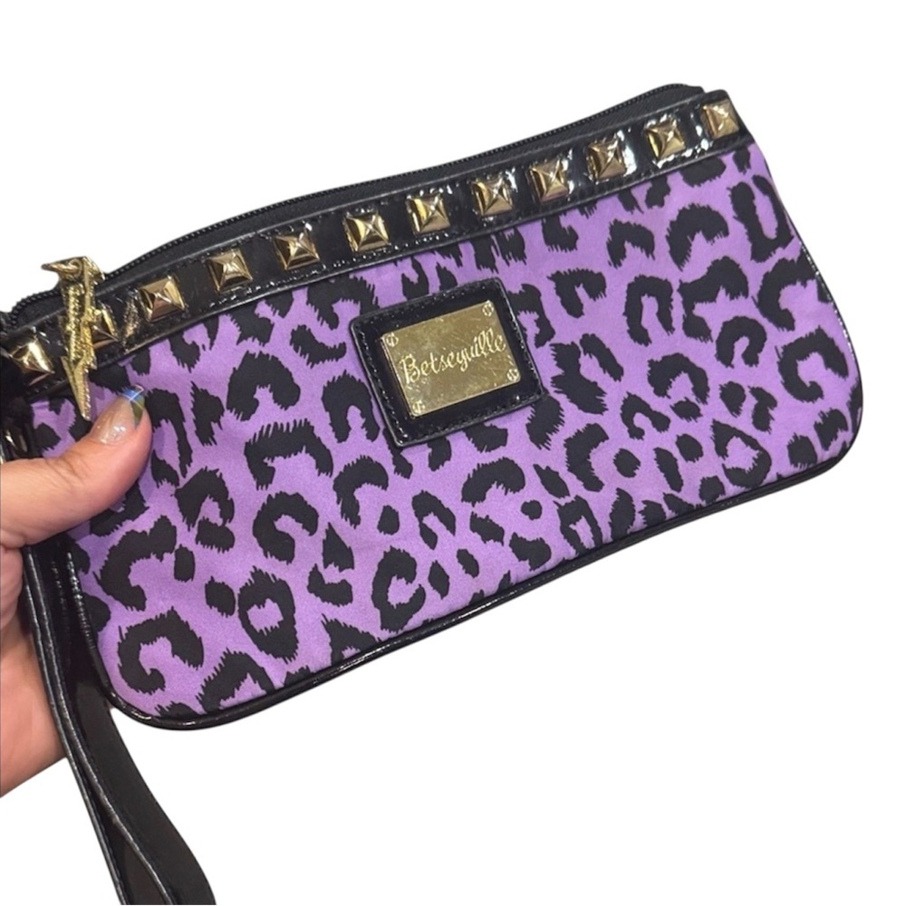 Purple Leopard Print Wristlet Clutch Betseyville wallet bag pouch designer